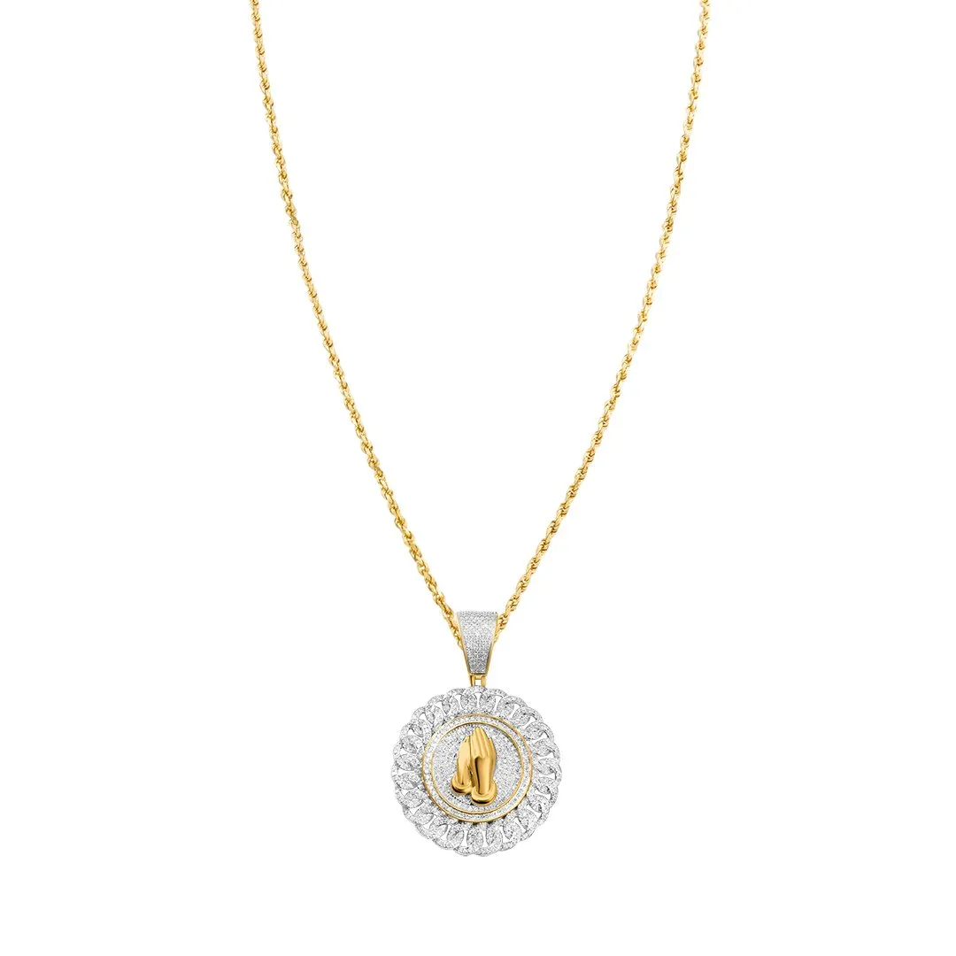 10k Gold Diamond Prayer Hand Pendant 1.3 Ctw