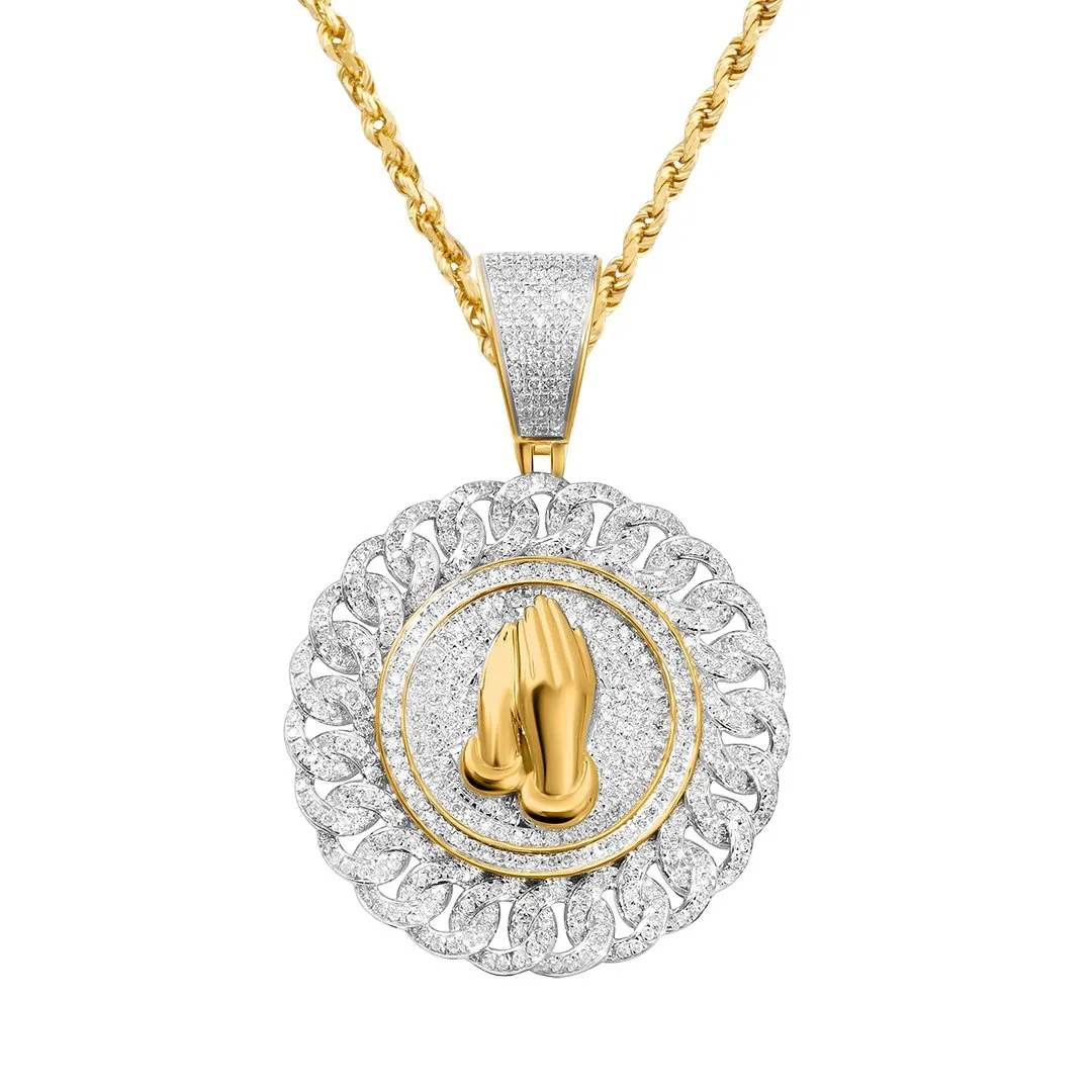 10k Gold Diamond Prayer Hand Pendant 1.3 Ctw