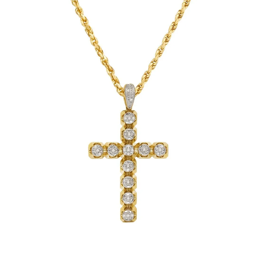 10k Yellow Gold Diamond Cross Pendant 0.15 Ctw