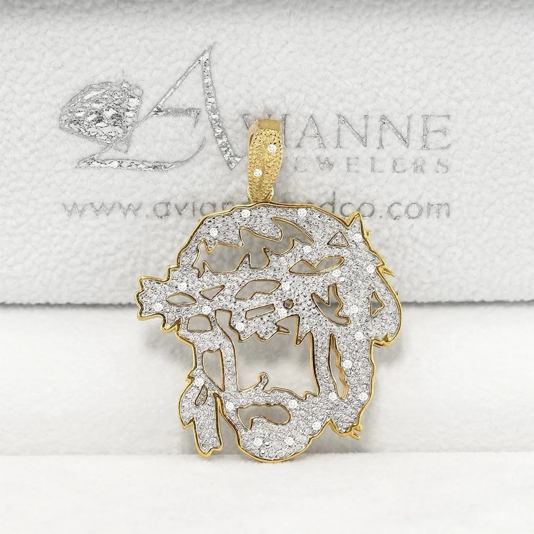 10k Yellow Gold Diamond Jesus Head Pendant 0.25 Ctw