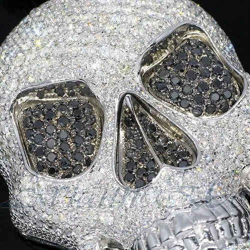 14K Solid Gold  Diamond Skull Pendant with Black Diamonds 11.20 Ctw