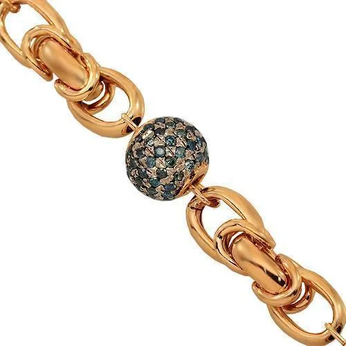 14K Solid Rose Gold Mens Diamond Ball Bead Bracelet With Blue Diamonds 8.75 Ctw