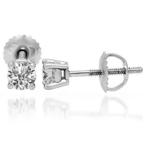 14K Solid White Gold Diamond Solitaire Stud Earrings 0.60 Ctw