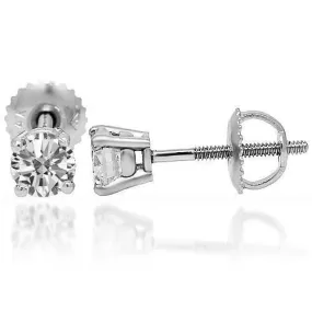 14K Solid White Gold Diamond Solitaire Stud Earrings 0.63 Ctw