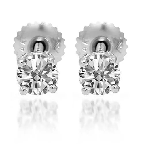 14K Solid White Gold Diamond Solitaire Stud Earrings 0.84 Ctw