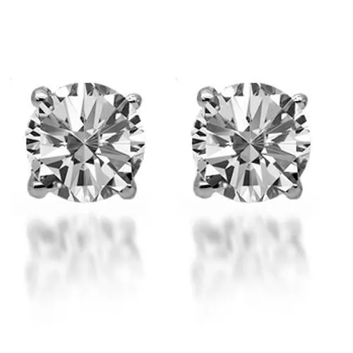 14K Solid White Gold Diamond Solitaire Stud Earrings 0.97 Ctw