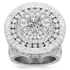 14K Solid White Gold Mens Diamond Ring 14.78 Ctw