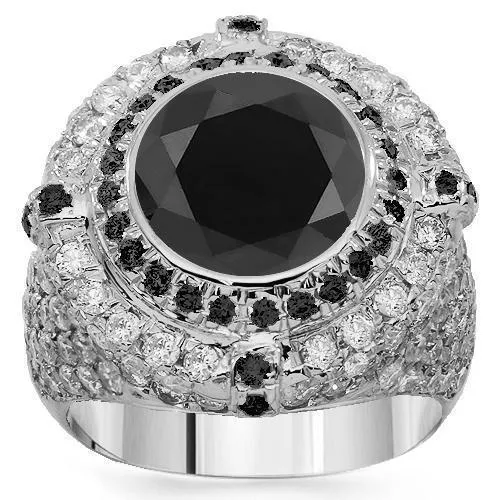 14K Solid White Gold Mens Diamond Ring with Black Diamonds 5.50 Ctw