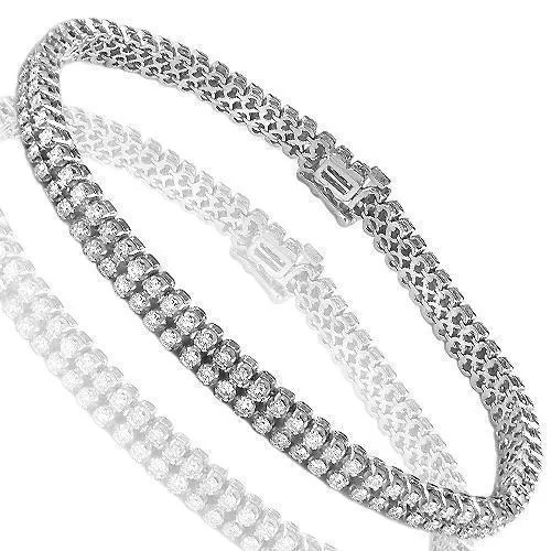 14K Solid White Gold Tow-Row Diamond Bracelet 4.75 Ctw