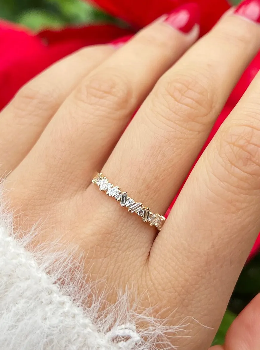 14K Stardust Diamond Stacking Band