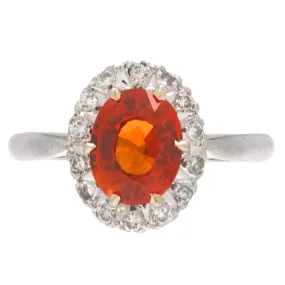 18ct White Gold Fire Opal Diamond Cluster Ring, 0.94ct Opal