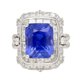 AGL Certified 10.10 Carat No Heat Ceylon Cornflower Blue Sapphire & Diamond Ring