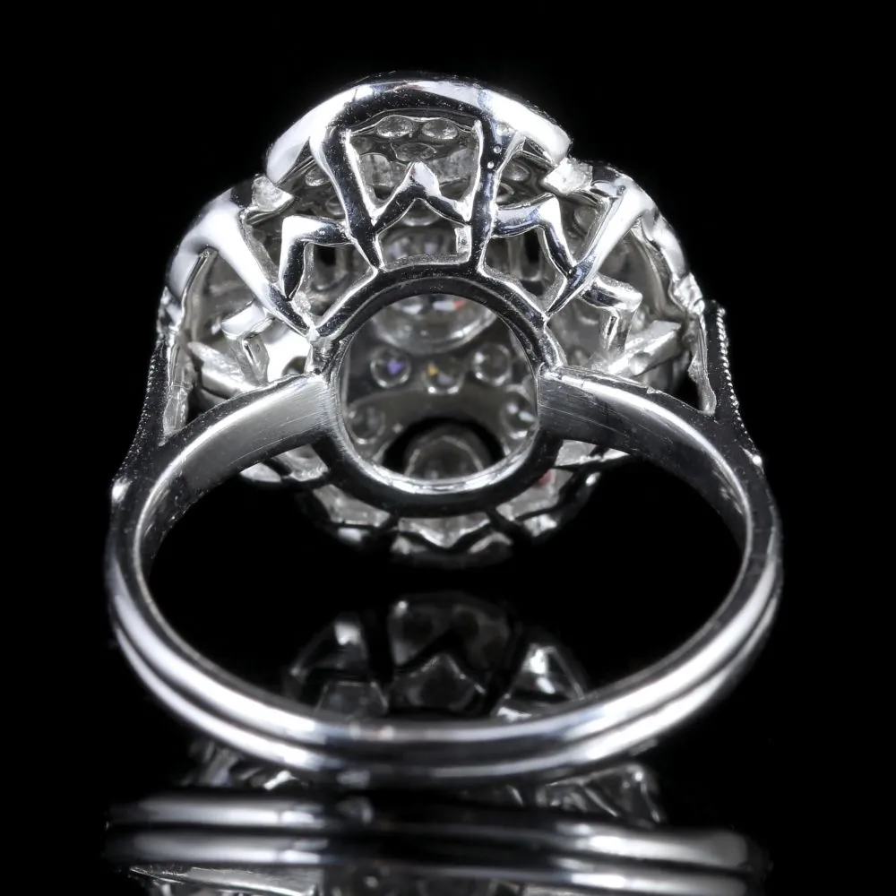 Antique Edwardian Large Diamond Cluster Ring 18Ct White Gold