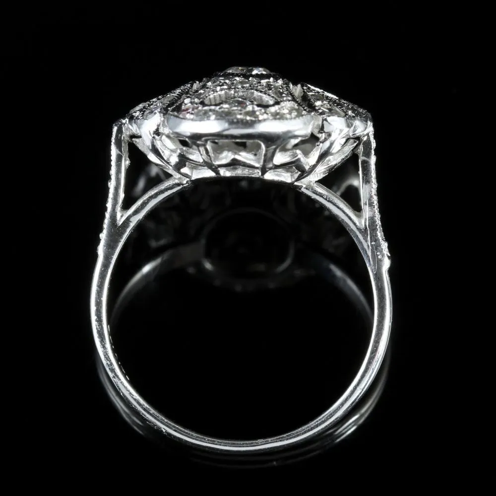 Antique Edwardian Large Diamond Cluster Ring 18Ct White Gold