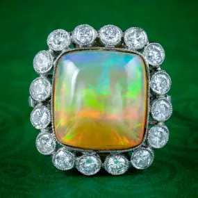 Antique Edwardian Opal Diamond Cluster Ring 8ct Opal