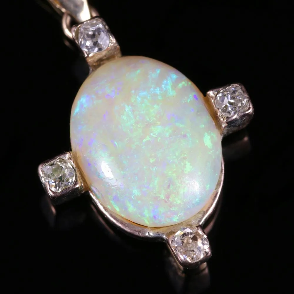 Antique Edwardian Opal Diamond Pendant Dated 1915