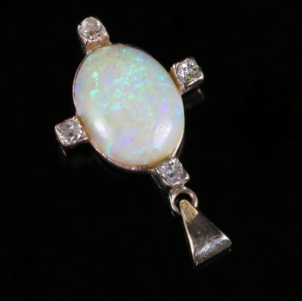 Antique Edwardian Opal Diamond Pendant Dated 1915