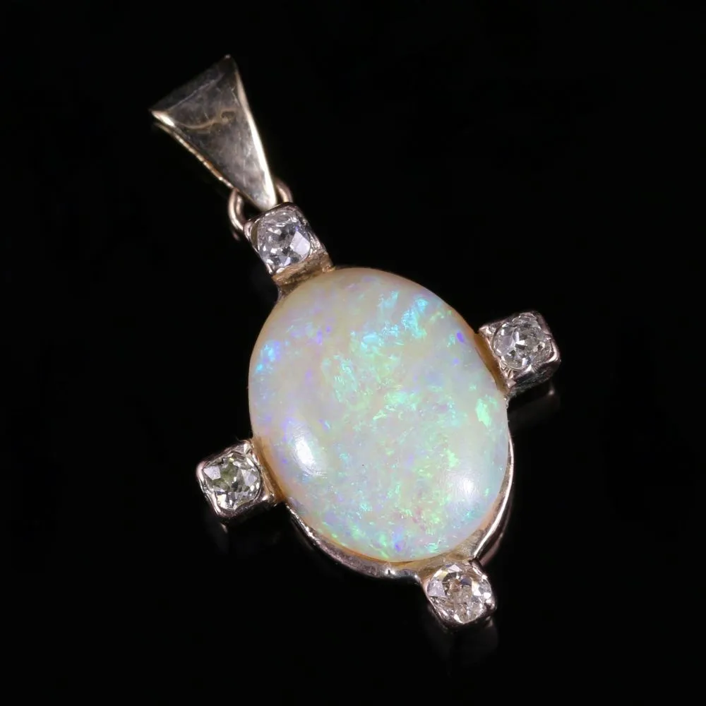 Antique Edwardian Opal Diamond Pendant Dated 1915