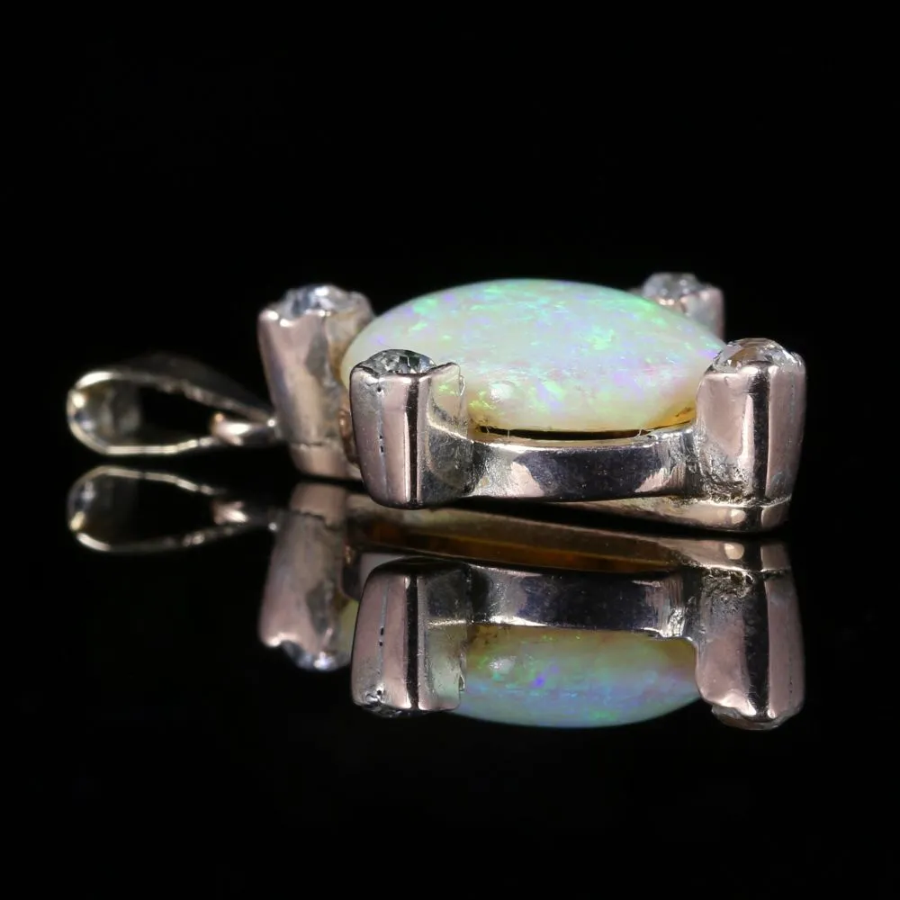 Antique Edwardian Opal Diamond Pendant Dated 1915