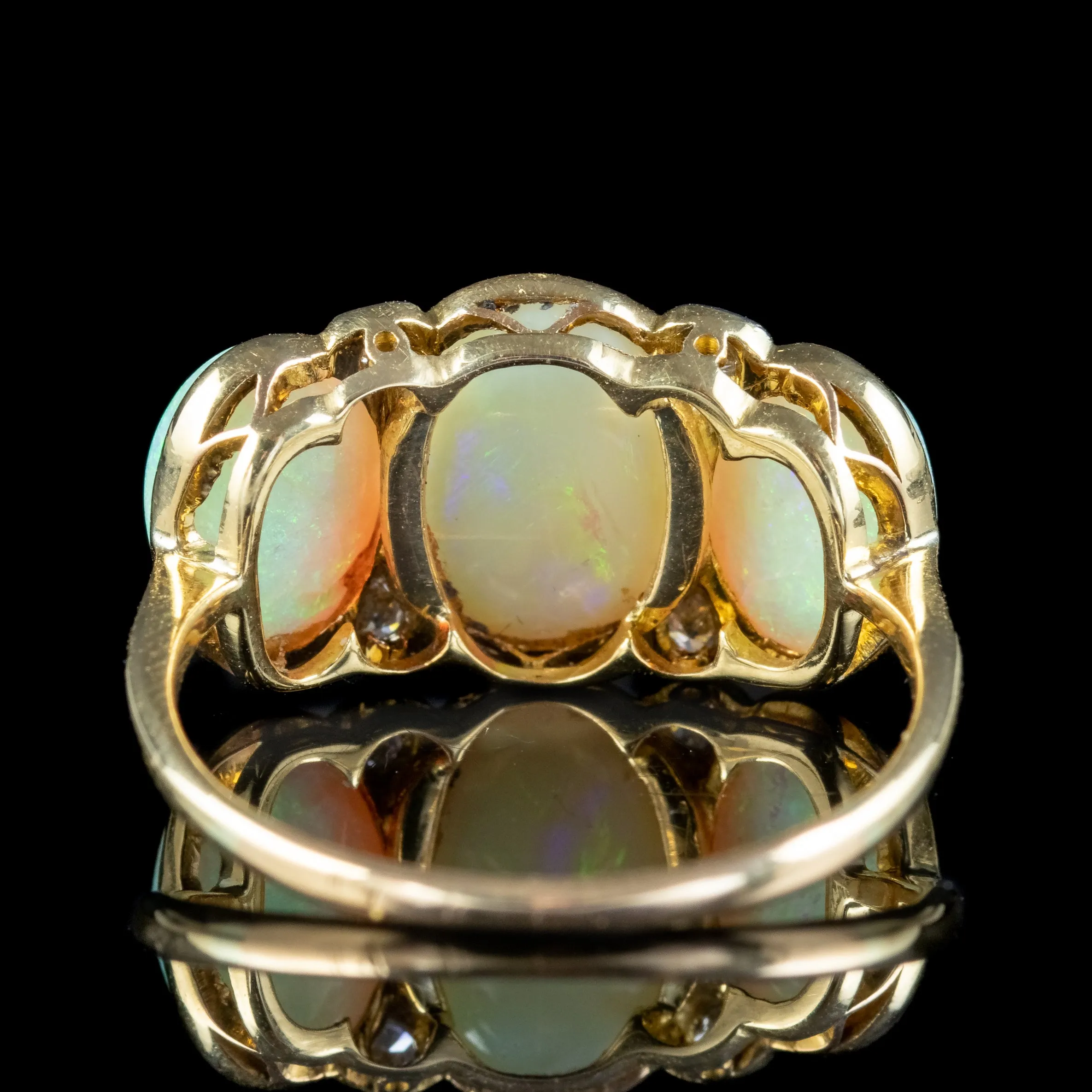 Antique Edwardian Opal Diamond Trilogy Ring 7ct Total