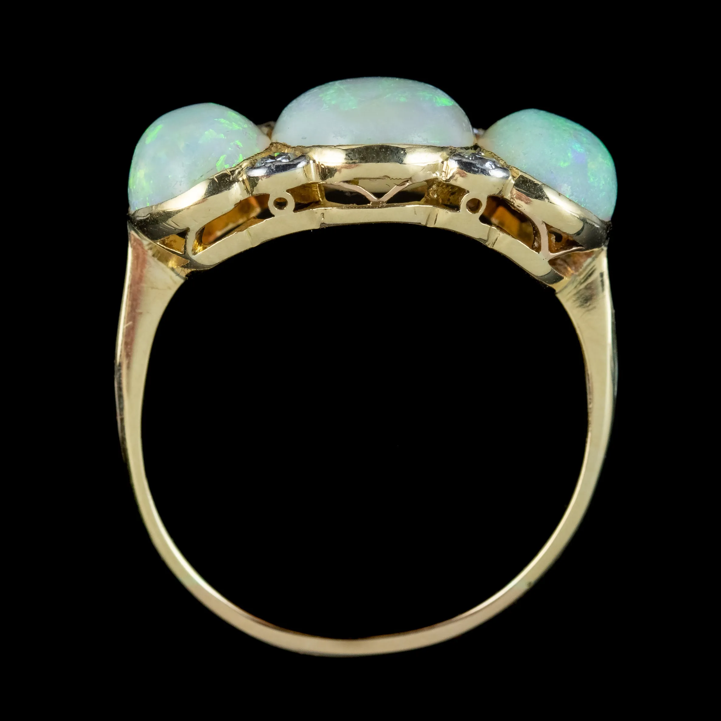 Antique Edwardian Opal Diamond Trilogy Ring 7ct Total