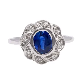 Art Deco Sapphire and Diamond 14k White Gold Cluster Ring