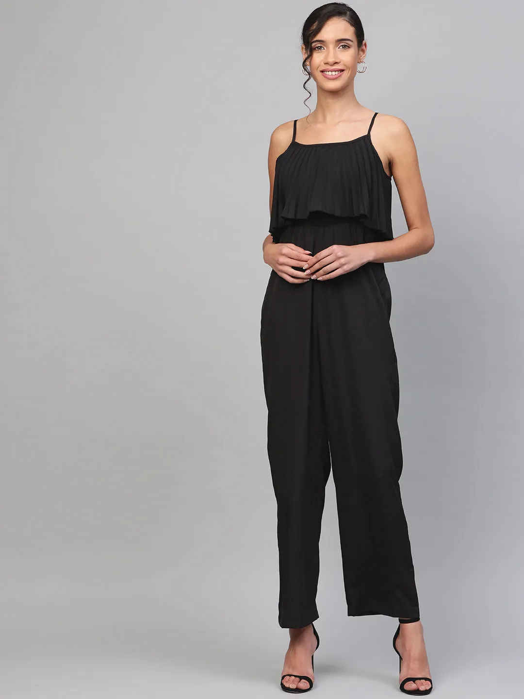 Black Pleated Palazzo Jumpsuit