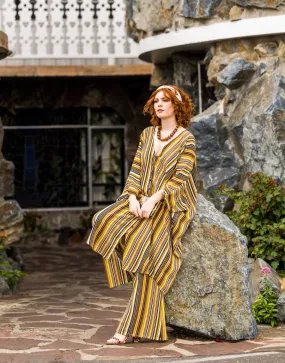 Bohemian Bank Striped Tunic Caftan Set