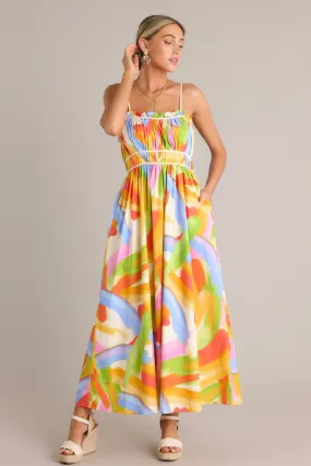 Call Me Yours 100% Cotton Yellow Multi Print Maxi Dress