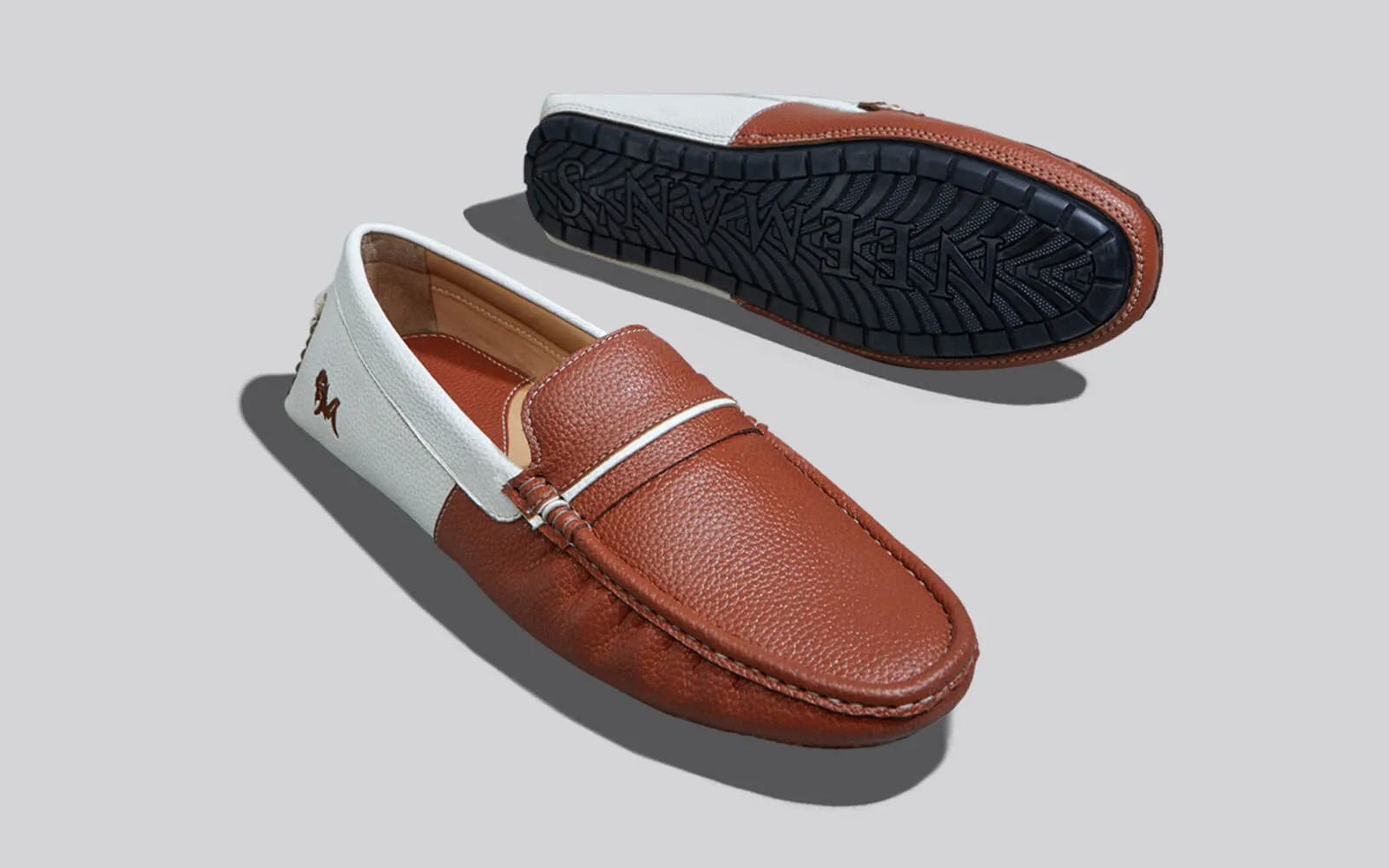 Color Block Loafers : White-Tan