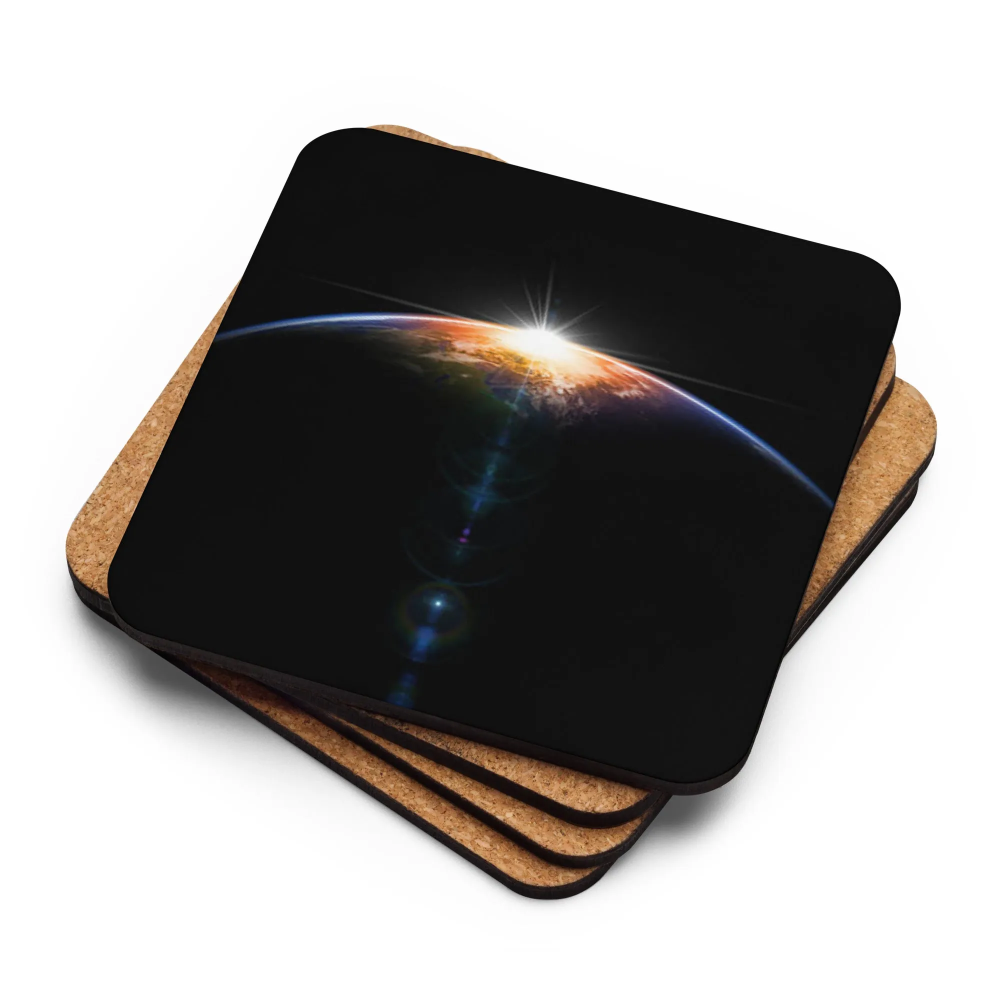 Gloss Coated Cork Backed Coaster - World