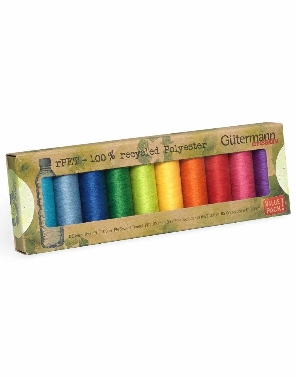 Gutermann Sew-All Recycled Thread Set, Rainbow Colours