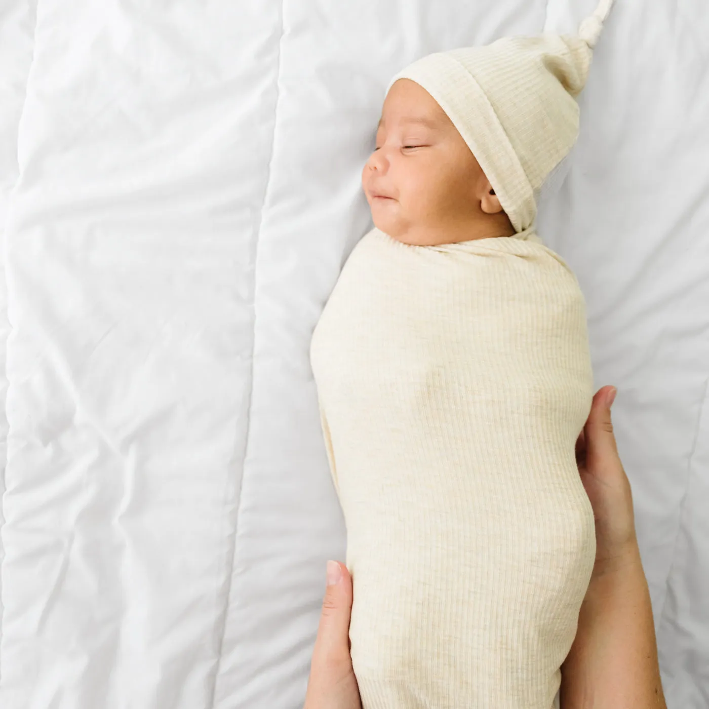 Heather Oatmeal Ribbed Swaddle & Hat Set