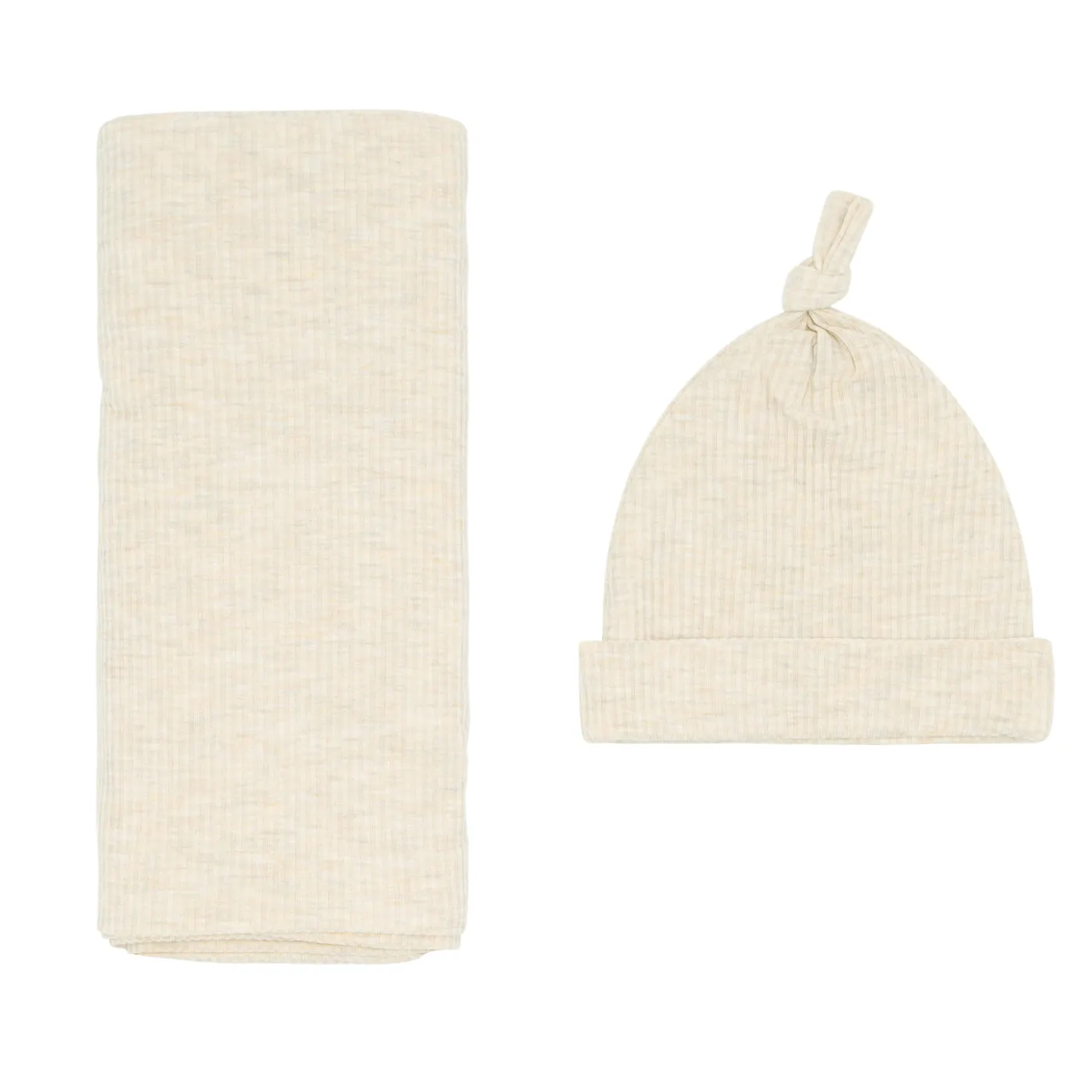 Heather Oatmeal Ribbed Swaddle & Hat Set