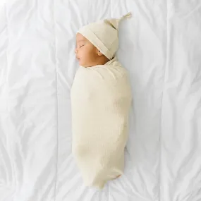 Heather Oatmeal Ribbed Swaddle & Hat Set