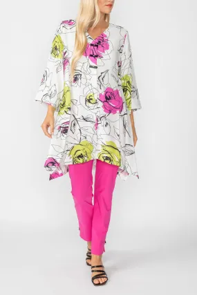 Hot Pink Rose Print Long Tunic Top