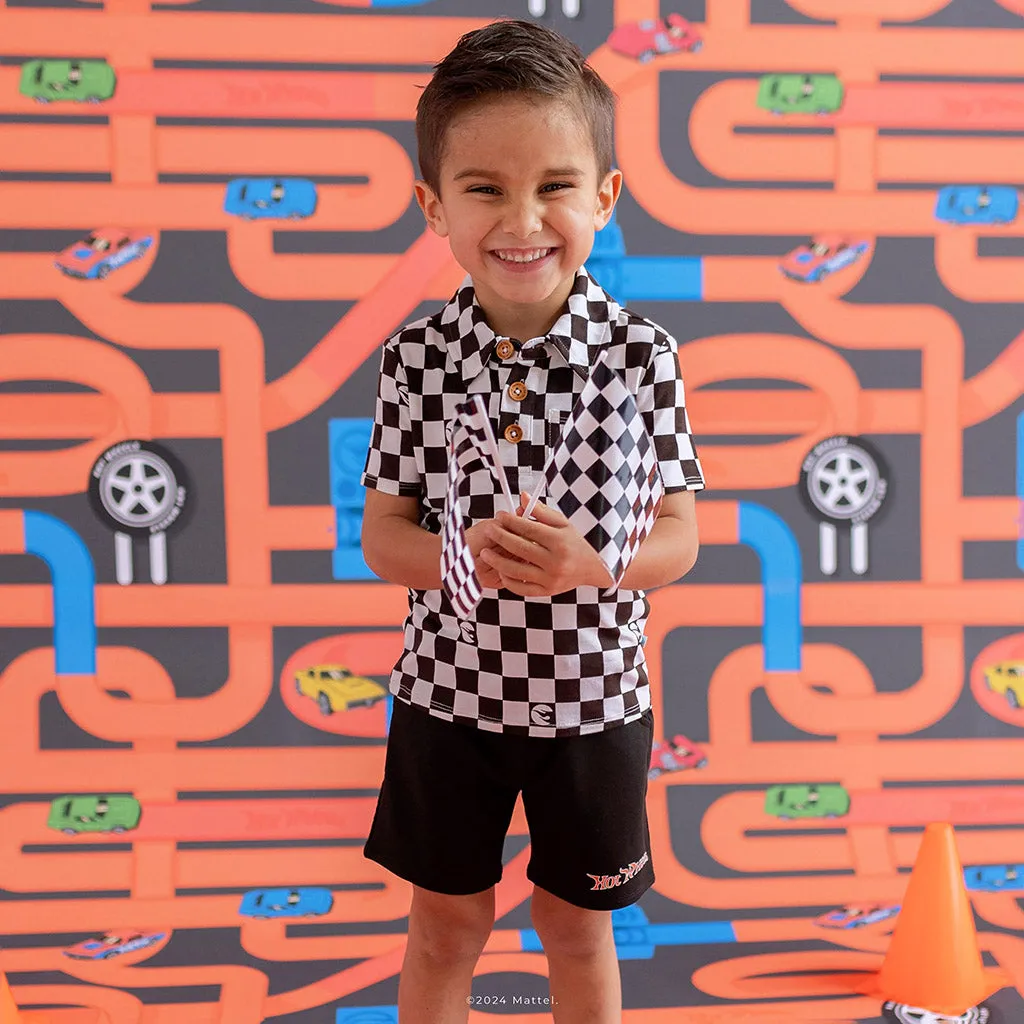 Hot Wheels™ Retro Checker Short Sleeve Collared Henley Top