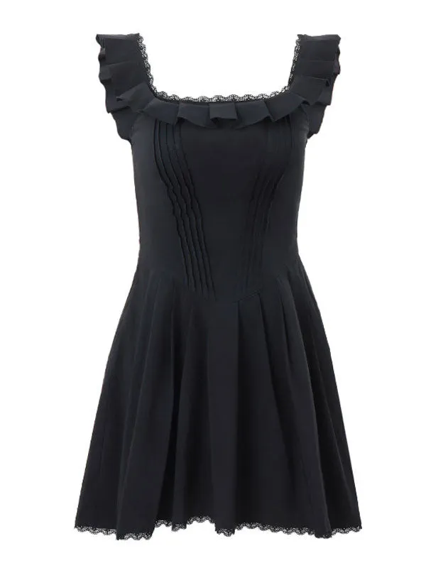 Lace Trim Pleated Midi Dress