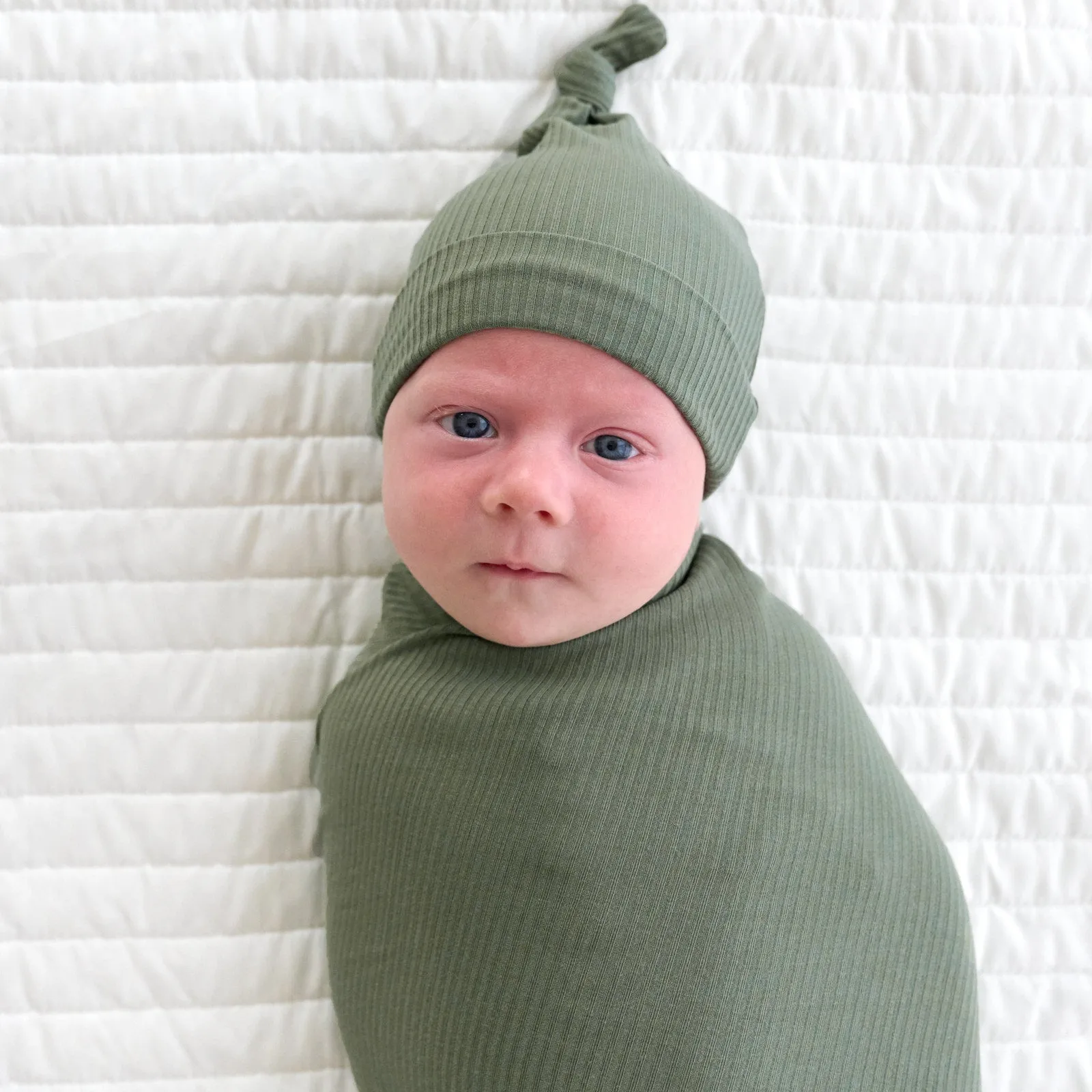 Moss Ribbed Swaddle & Hat Set