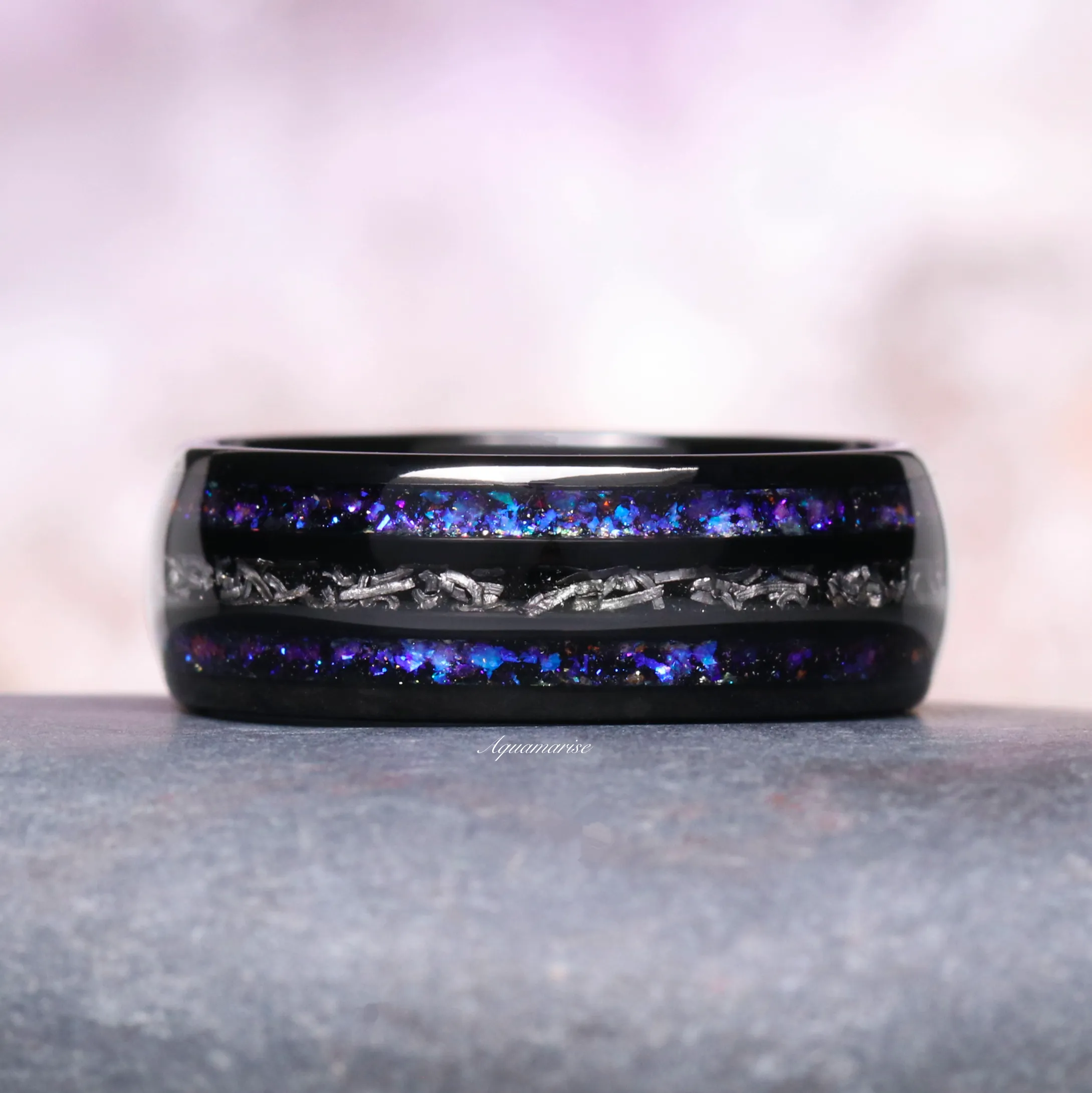 Orion Nebula & Meteorite Wedding Band- 8MM Black Tungsten