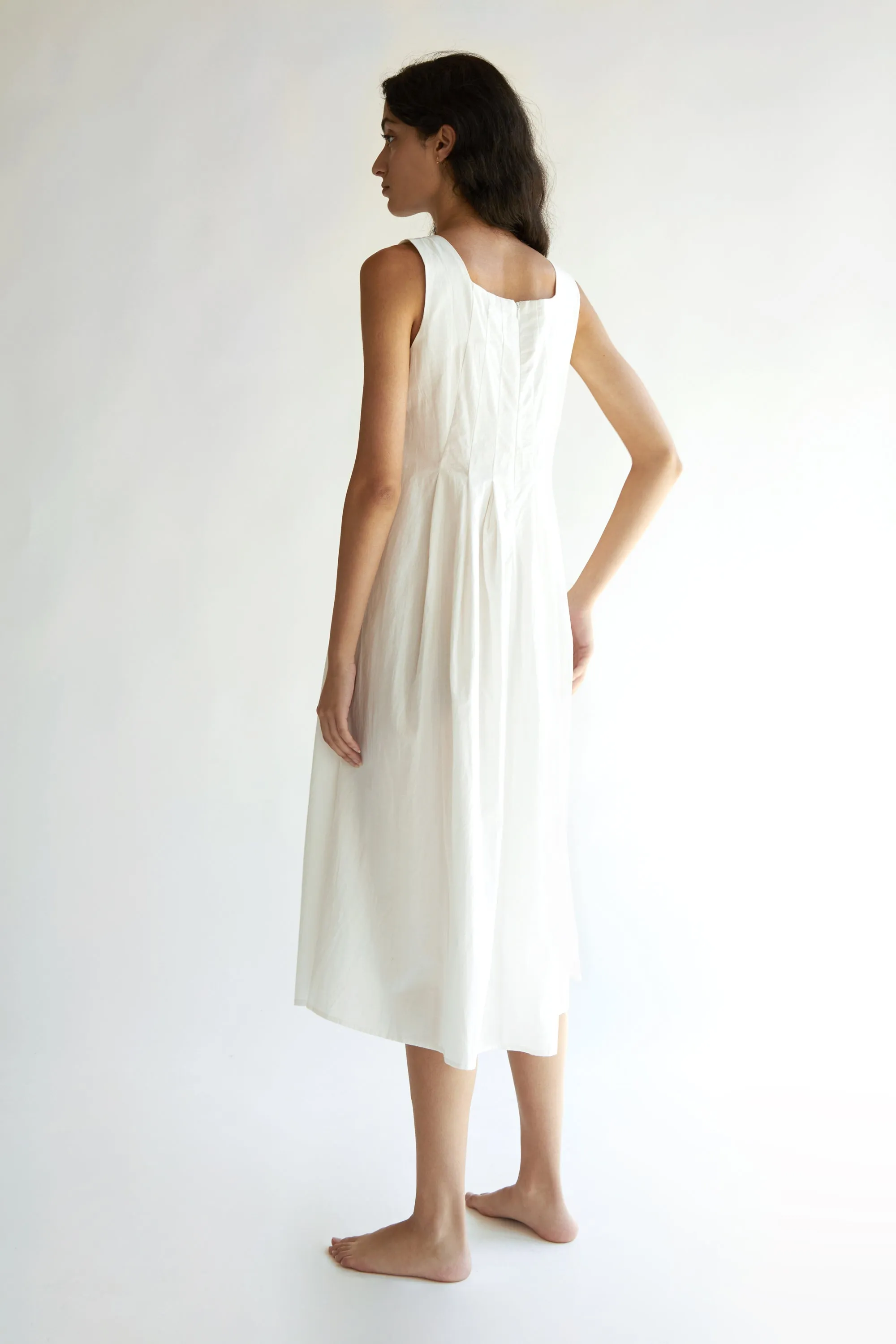 SQUARE NECK PLEATED DRESS