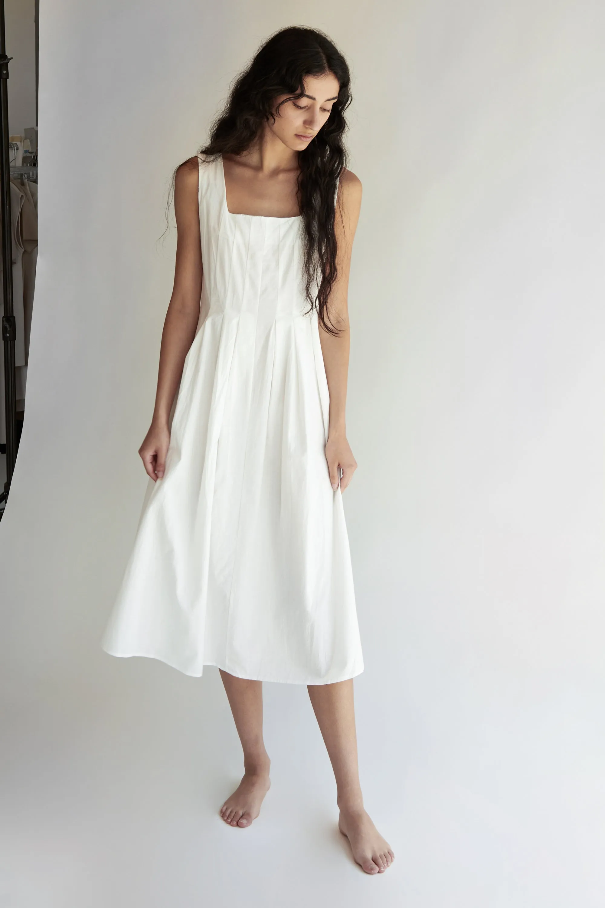 SQUARE NECK PLEATED DRESS